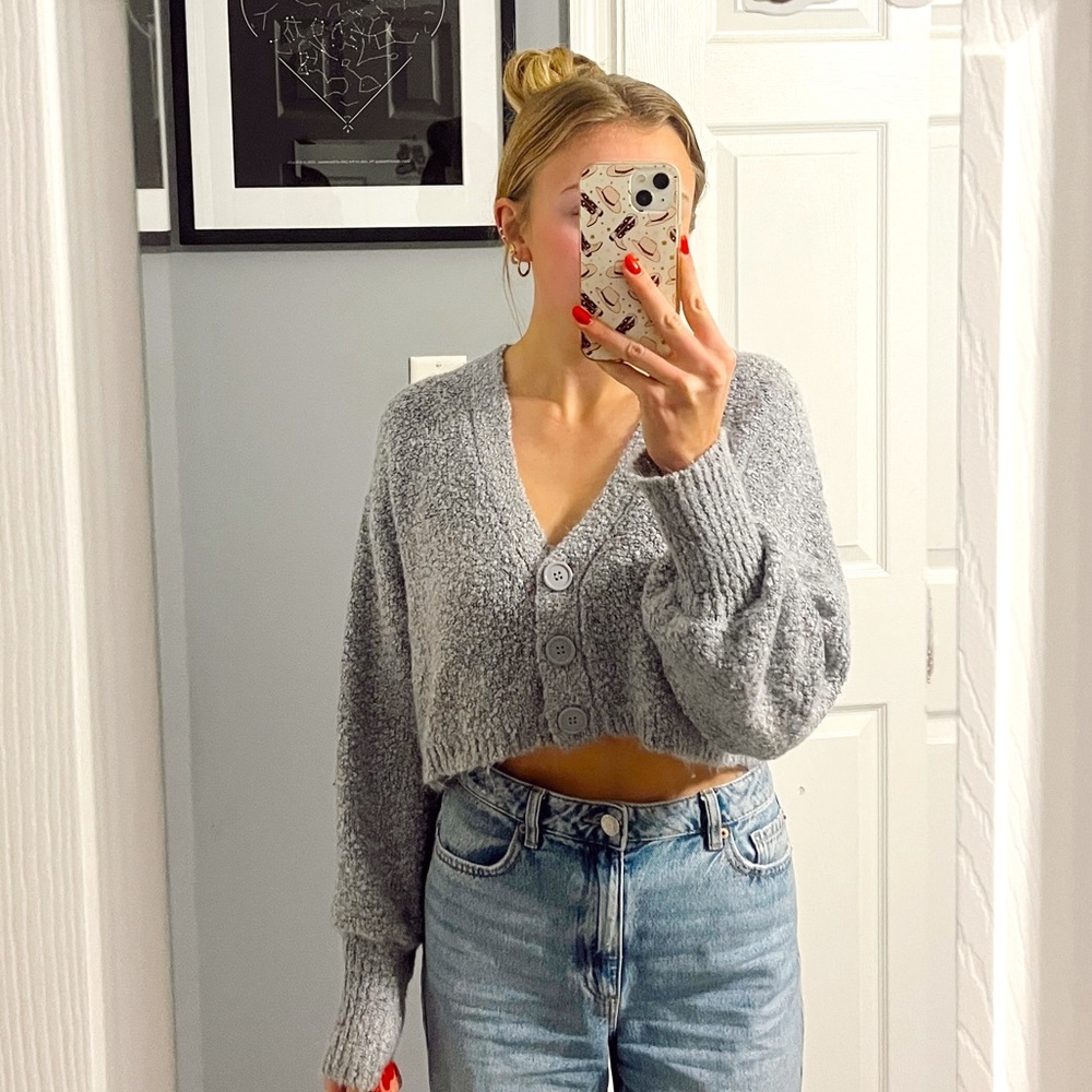 Wild Fable Blue Fuzzy Cropped Cardigan Sweater